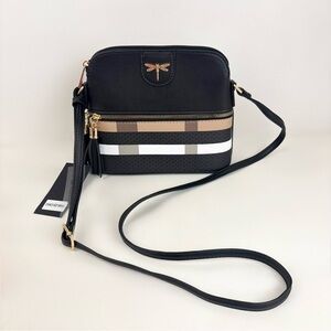 Deluxity Los Angeles Dome Crossbody Bag With Gold Tone Dragonfly New With Tags